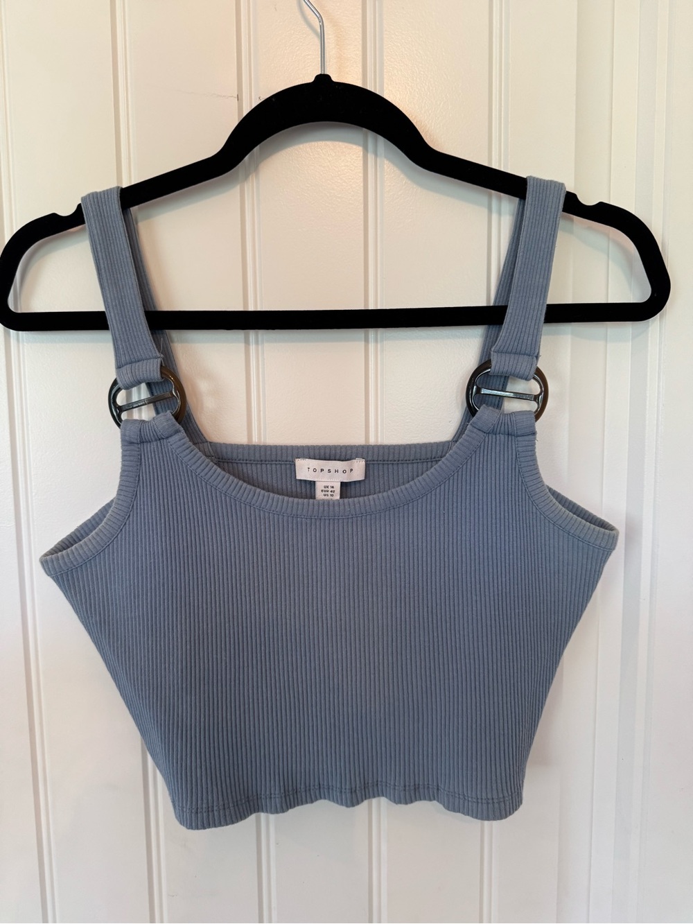 Size M, Topshop Dusty Blue Ribbed Cropped Tank Top